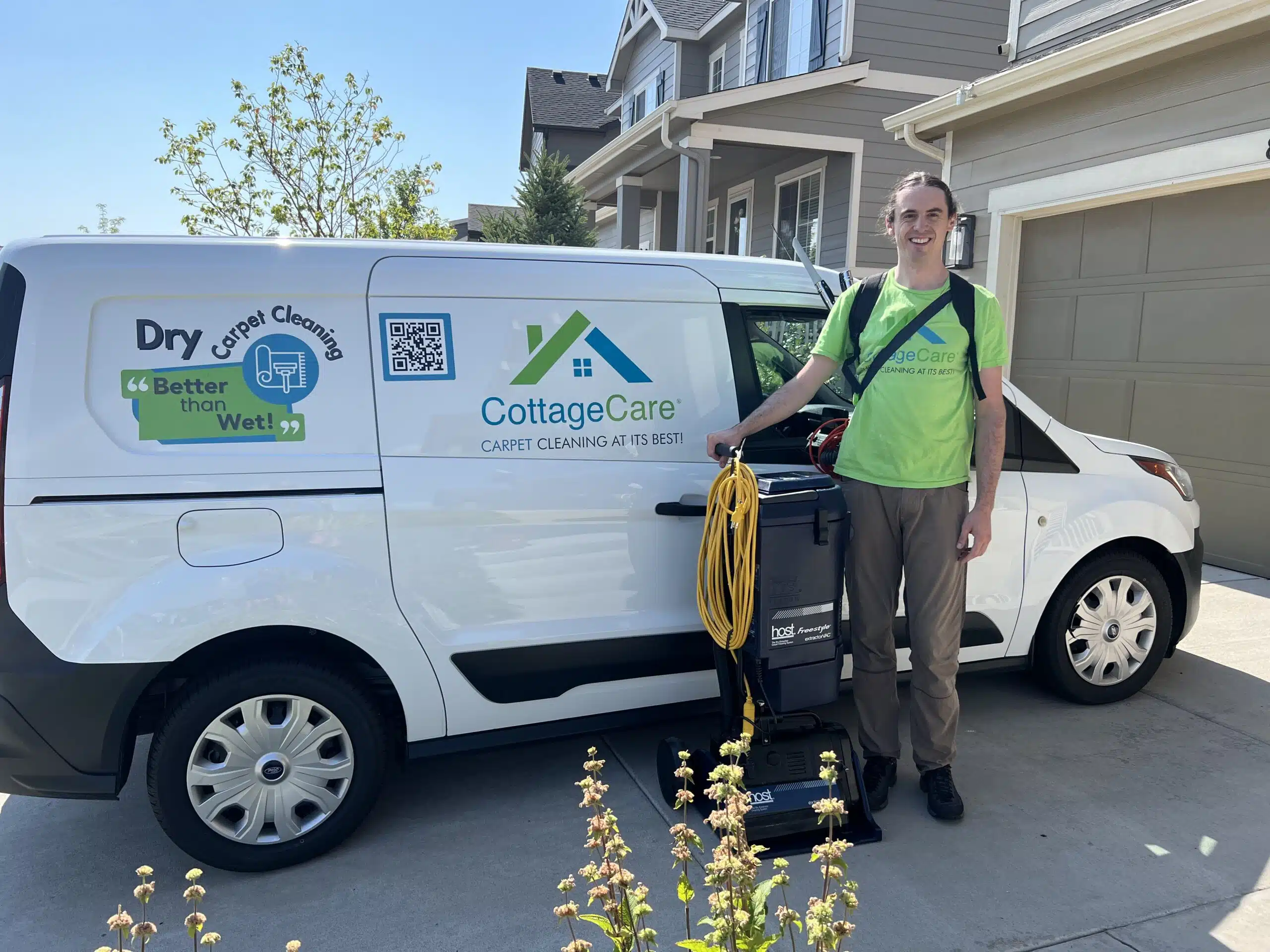 CottageCare carpet cleaning crew, Zach and the host dry carpet cleaning machine